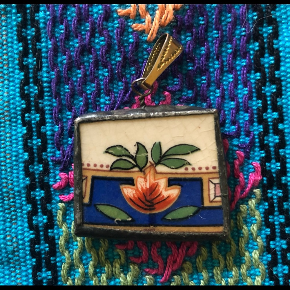 Vintage Antique Ceramic Pendant